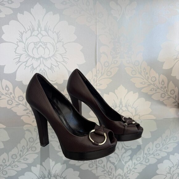 Gucci Brown Leather Heel with Silver Hardware - Size 37.5 - Picture 4 of 7